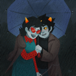  2015 adorabloodthirsty animated blush casual fashion fullres holding_hands hug karkat_vantas rain s-opal terezi_pyrope umbrella 