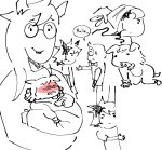 2026 art_dump babies blush candy_timeline carrying fullres godtier grayscale hat highlight_color homestuck:_beyond_canon jade_harley kneeling monochrome optimus-rhyme profile sketch sweat tavros_crocker text word_balloon yiffany_longstocking_lalonde_harley