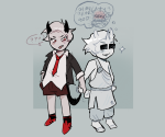  2026 ? adgdrns blush dogtail fullres holding_hands homestuck:_beyond_canon redrom satyrs ship_name_needed shipping stars starter_outfit sweat swiss_elysi text thought_balloon word_balloon yiffany_longstocking_lalonde_harley 