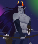  2025 alternia ancestors body_hair body_modification bow expatriate_darkleer fashion fullres green_moon night no_glasses no_hat no_shirt odvunir pink_moon solo stars 