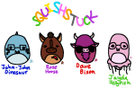  2026 animalstuck au beta_kids crossover dave_strider dinosaurs fullres jade_harley jaggy_lines john_egbert plushie ponified punstuck rose_lalonde scoundrellyfeline squishmallows text transparent 