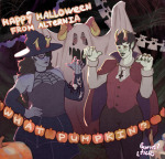  2023 aradia_megido blush burntficus eyepatch fashion fullres halloweenstuck hat kanaya_maryam pumpkin rainbow_drinker skulls spiders text vriska_serket web 