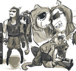  2025 art_program_in_frame back_to_back carrying cat_hat diabetes duckface eggwishing equius_zahhak fullres grayscale nepeta_leijon no_hat profile sepia sitting starter_outfit 