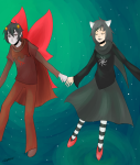  blood_aspect dogtier godtier holding_hands jade_harley karkat_vantas kats_and_dogs kinis knight redrom shipping space_aspect stars witch 