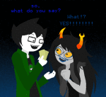  2012 animated blue-sugar con_heir fullres john's_vriska_outfit john_egbert redrom shipping starter_outfit suggestive_eyebrows text vriska_serket 
