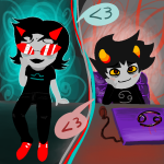  2015 adorabloodthirsty blush computer emoticon fullres heart jaggy_lines karkat_vantas n1ght1ng4l3 redrom shipping sitting smiling_karkat starter_outfit terezi_pyrope word_balloon 