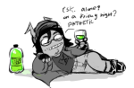  2018 beverage dagmars facial_hair fullres grayscale highlight_color hiveswap lying meme monochrome parody solo sonic_the_hedgehog starter_outfit tegiri_kalbur text 