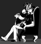 2011 crossdressing eridan_ampora erisol fashion fullres grayscale kiss monochrome no_glasses pride shipping sitting sollux_captor starter_outfit