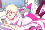 alcohol bed cocktail_glass gaming meruz on_stomach roxy_lalonde solo starter_outfit 