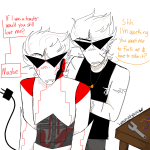  2024 blackrom blush body_hair body_modification dirk_strider fullres harpoonsnotspoons humanized lil_hal my_little_phony robot scars shipping text word_balloon 