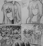 2024 art_dump equius_zahhak eridan_ampora fashion feferi_peixes fullres grayscale monochrome multiple_personas no_glasses pencil skyzahhak starter_outfit sweat text wonk