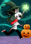  2014 aspect_powers aspect_symbol blush carrying dave_strider fullres halloweenstuck hat jade_harley profile pumpkin red_baseball_tee space_aspect stars text wand yazz 
