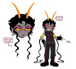 2023 body_modification candy_timeline character_sheet dancestors fullres headshot homestuck:_beyond_canon little_miss_condescension_suit meenah_peixes official_art ring_of_life solo strovii text 