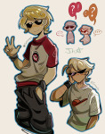  ! ... 2026 ? art_dump blush dave_strider dirk_strider fullres iamanpy red_baseball_tee scars sitting starter_outfit theme_coloring word_balloon 
