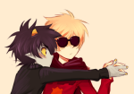  2012 blush dave_strider freckles fullres godtier holding_hands ikimaru karkat_vantas knight profile red_knight_district shipping starter_outfit time_aspect 
