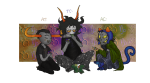  2026 blush chickenscratchdotcom claw_gloves fiduspawn fullres gamzee_makara hat kneeling native_source nepeta_leijon sitting sopor_slime starter_outfit tavros_nitram text transparent zodiac_symbol 