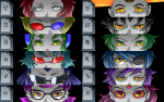  2010 alternians aradia_megido cat_hat crossover dead_aradia equius_zahhak eridan_ampora eyepatch eyeshot feferi_peixes fullres gamzee_makara headshot kanaya_maryam karkat_vantas nepeta_leijon parody persona shin_megami_tensei sollux_captor sylladex tavros_nitram terezi_pyrope tinsil vriska_serket zodiac_symbol 