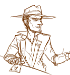  2015 card eyepatch facial_hair fedora fullres hat humanized jack_noir lineart monochrome solo spade spades_slick starter_outfit tyska 