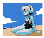  2025 casual clouds fashion fullres jaggy_lines ocean rose_lalonde sitting solo summer swimsuit vhorgeus 