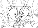 2016 amputation bec_noir fullres grayscale harlequin_uniform jack_noir pm poinko profile prospitian_monarch queen&#039;s_ring scars sketch strife sweat sword