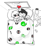  2026 bed blush dave_strider doctoraiama fullres grayscale hammertime heart high_angle highlight_color john_egbert kid_symbol lying monochrome no_glasses pajamas redrom shipping sleeping sun 