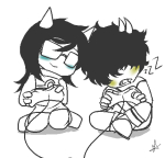 2014 blush dancestors fullres gaming grayscale highlight_color jaggy_lines latula_pyrope lineart lunaticjin mituna_captor no_hat radrom shipping sitting sleeping starter_outfit