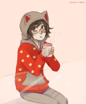  2013 beverage fashion fullres glasses_added ikimaru nepeta_leijon sitting solo 