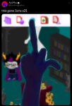  2024 computer eridan_ampora fullres head_out_of_frame image_manipulation meme sollux_captor sprite_mode starter_outfit szkraft220 text the_finger twitter 