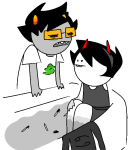  2023 bathtub blackrom clothingswap communism cosplay crabcakesdaily fake_horns fandom fullres glasses_added glassesswap jaggy_lines john_egbert karkat_vantas no_glasses parody sharpie_bath shipping sitting 