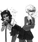  arms_crossed blackrom dragonhead_cane ghoulbaby grayscale magic_dragon rose_lalonde school_uniform shipping terezi_pyrope 