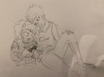  2022 clownfall dancestors dirk_strider dream_ghost freckles fullres grayscale kankri_vantas monochrome no_glasses pencil redcap redrom shipping sitting starter_outfit strong_tanktop 