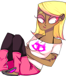   alternate_hair arms_crossed body_modification grunklestan roxy_lalonde sitting solo starter_outfit 