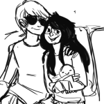  arm_around_shoulder dave_strider grayscale jade_harley leverets lineart redrom shipping spacetime squiddles 