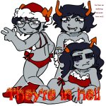  2025 back_angle blush equius_zahhak eridan_ampora fullres gamzee_makara hat holidaystuck lying maekammy text undergarments 