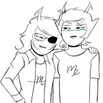  2025 4l1cesx_2 arm_around_shoulder blush eyepatch fullres grayscale highlight_color kanaya_maryam monochrome shipping sketch spidermoth starter_outfit vriska_serket 