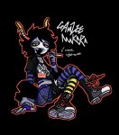  2025 crossdressing fashion fullres gamzee_makara grubscars sitting smoking solo text tiniming66 