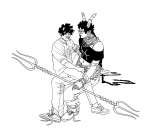  2015 body_modification dancestors fullres grayscale karkat_vantas leadership lineart mangalho meenah_peixes monochrome shipping sitting starter_outfit trident 