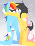 2026 blush clouds crossover dirk_strider fullres hug jade_harley jaggy_lines kigurumi my_little_pony rainbow redrom shipping sword_lily temmiesttemm