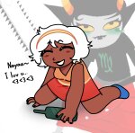  2026 alcohol beverage blush chainsaw date_dress drunk_rose emoticon fullres image_manipulation kanaya_maryam kneeling maekammy redrom rose_lalonde rosemary shipping starter_outfit text 