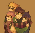  2013 alpha_kids blush casual dirk_strider fullres hug ikimaru jake_english jane_crocker roxy's_striped_scarf roxy_lalonde scarf_sharing 