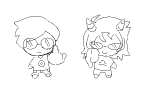  2025 chibi dave_strider fullres generichoneydew grayscale jaggy_lines lineart sketch starter_outfit terezi_pyrope the_finger thumbs_down 