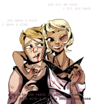  arm_around_shoulder blackrom blood dirk_strider littlebirdkisses neorails no_glasses nosebleed roxy_lalonde shipping starter_outfit strong_tanktop 