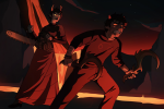  2025 body_hair chainsaw clawsickle clouds crispymilk facial_hair fullres kanaya_maryam karkat_vantas land_of_frost_and_frogs lands low_angle night stars starter_outfit strife sweat volcano 