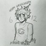  blush grayscale happy_birthday_message hat karkat_vantas sketch solo turtle-demon 