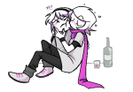  2024 alcohol beverage blackoutbruh blush dubcon fullres jaggy_lines kiss rose's_pink_scarf rose_lalonde roxy_lalonde sitting starter_outfit 