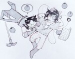  116fdnht 2021 8_ball biting computer dragon_cane eyepatch food godtier grayscale light_aspect lying on_stomach scourge_sisters sleeping terezi_pyrope thief vriska_serket 