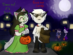  2018 animal_ears beta_kids city dave_strider fullres halloweenstuck hat jade_harley john_egbert meraki-sunset moon night profile pumpkin rose_lalonde spade_shirt stars text 