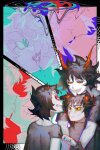  2024 adorabloodthirsty blackrom blind_rage blush darkredrice fullres gamzee_makara karkat_vantas kiss multishipping nsfw_source redrom reverse_hug shipping starter_outfit sweat terezi_pyrope tropicshipping 