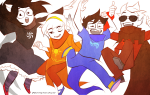  2014 beta_kids breath_aspect dave_strider dogtier fullres godtier heir jade_harley john_egbert knight light_aspect midair paperseverywhere rose_lalonde seer space_aspect thumbs_up time_aspect witch wonk 