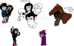  2013 animals aranea_serket art_dump beta_kids crossover dancestors dave_strider eridan_ampora fedora food fullres horses horuss_zahhak hug jade_harley jaggy_lines john_egbert reverse_hug rose_lalonde serkets skellyanon starter_outfit sufferer_necklace text unknown_crossover vriska_serket web wizard_hat 